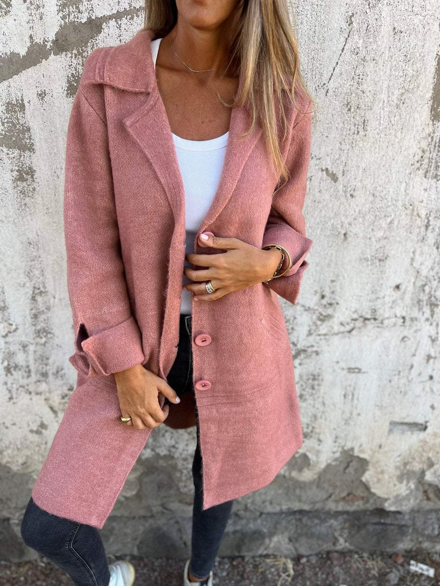 Evadne Relaxed Longline Lapel Coat in Pink