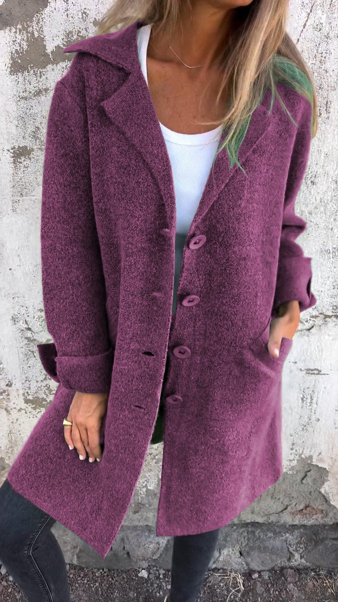 Evadne Relaxed Longline Lapel Coat in Purple