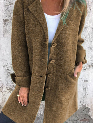 Evadne Relaxed Longline Lapel Coat in Brown