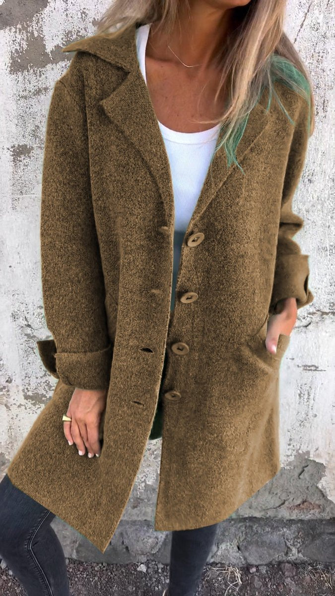 Evadne Relaxed Longline Lapel Coat in Brown