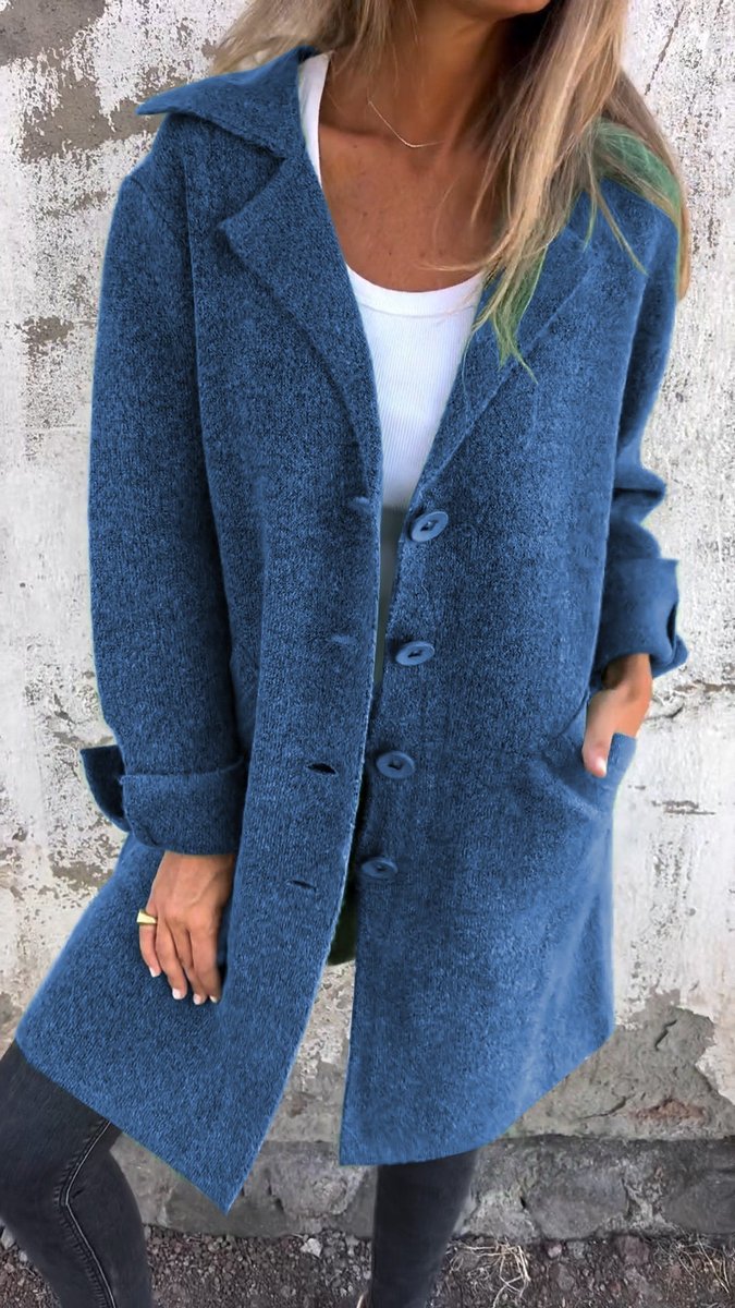 Evadne Relaxed Longline Lapel Coat in Blue