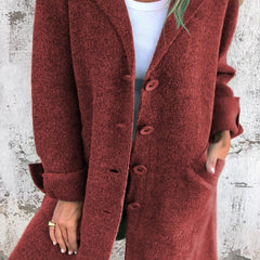Evadne Relaxed Longline Lapel Coat in Red