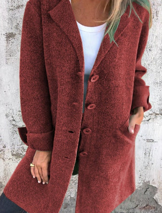 Evadne Relaxed Longline Lapel Coat in Red