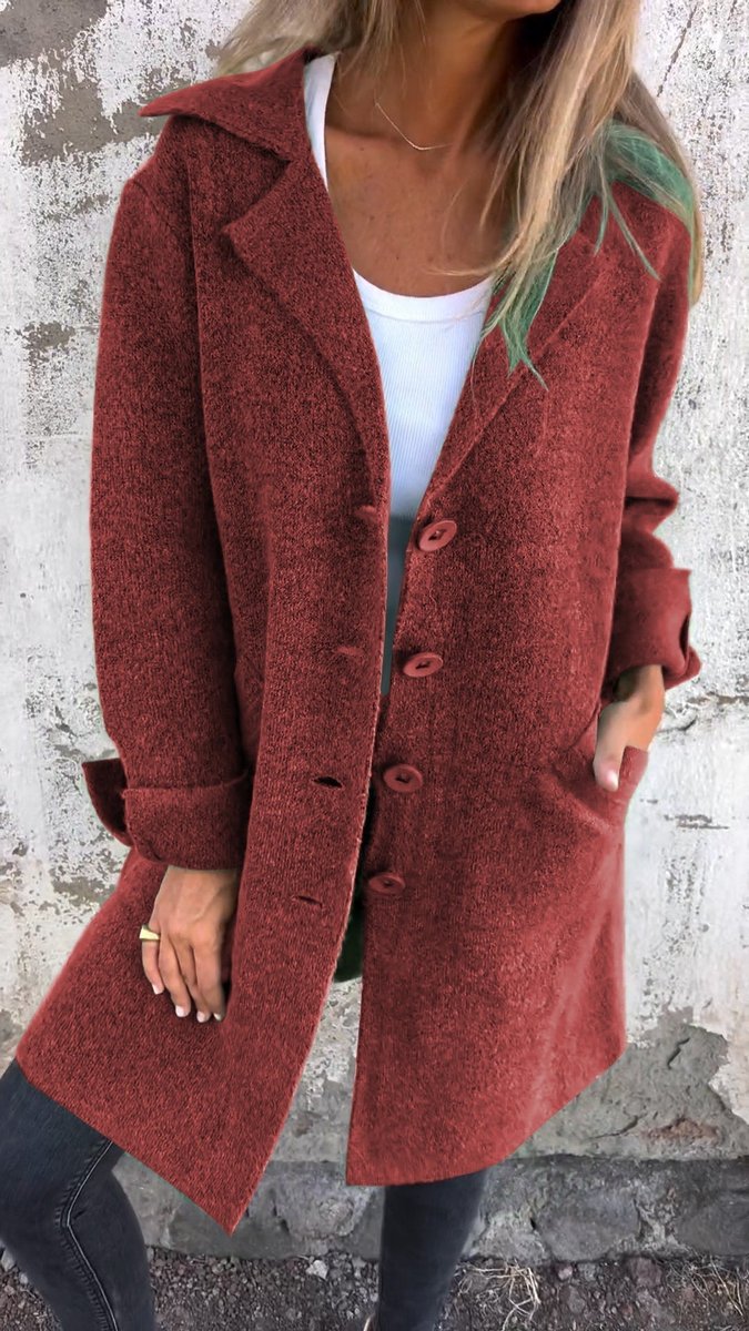 Evadne Relaxed Longline Lapel Coat in Red