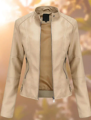 Romilly Slim-Fit Zip-Up Moto Jacket in Beige