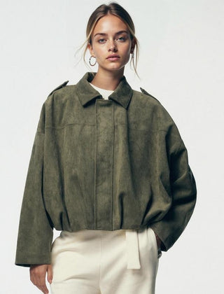 Yara relaxed oversized bomber jacket in Olive