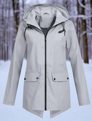 Sunniva Hooded Longline Zip-Up Jacket in Gray