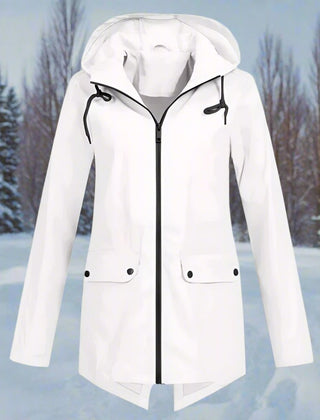 Sunniva Hooded Longline Zip-Up Jacket in White