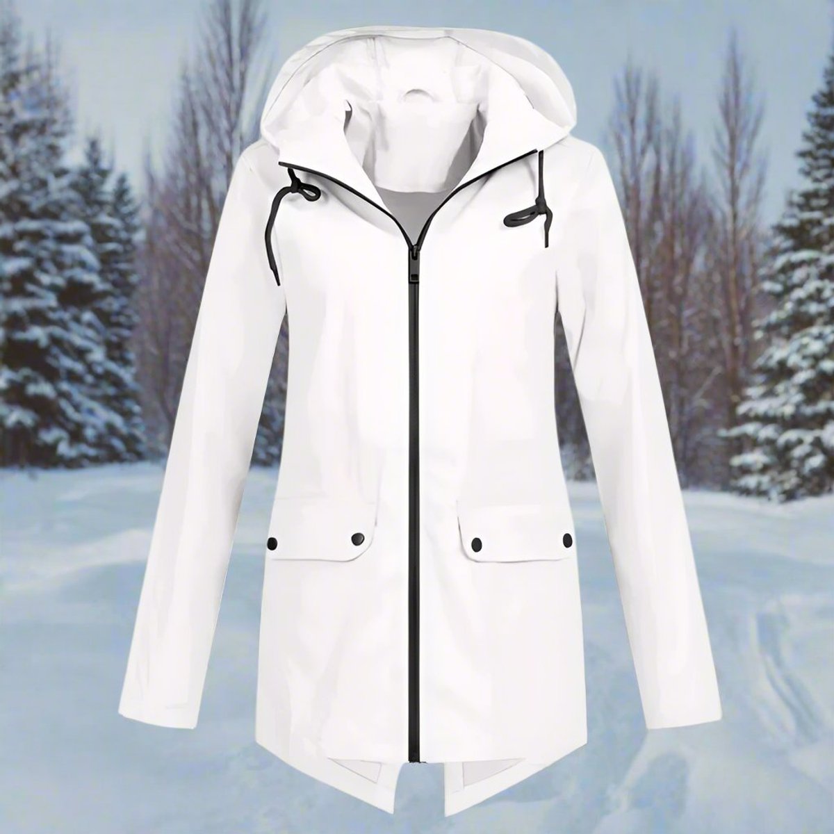 Sunniva Hooded Longline Zip-Up Jacket in White