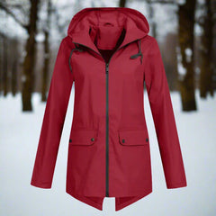 Sunniva Hooded Longline Zip-Up Jacket in Wine Red