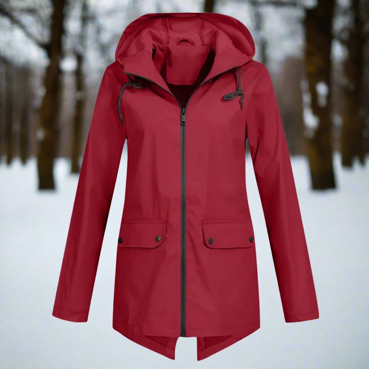 Sunniva Hooded Longline Zip-Up Jacket in Wine Red