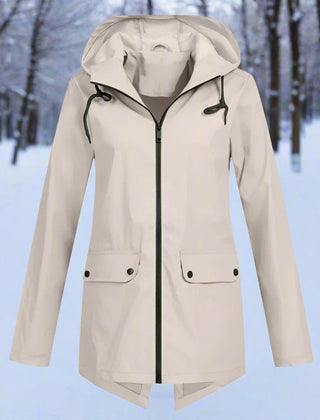 Sunniva Hooded Longline Zip-Up Jacket in Apricot