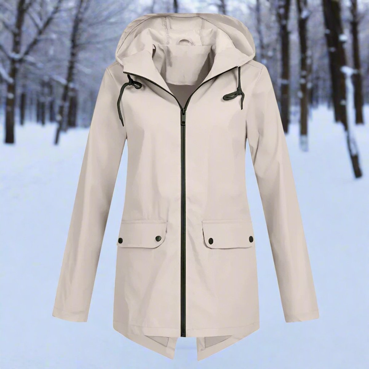 Sunniva Hooded Longline Zip-Up Jacket in Apricot